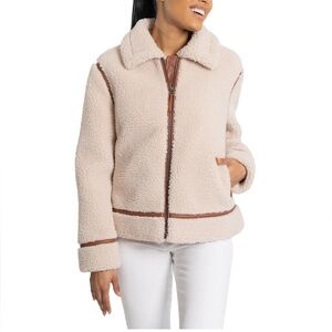 BearPaw Cream Sherpa Jacket with Brown Trim